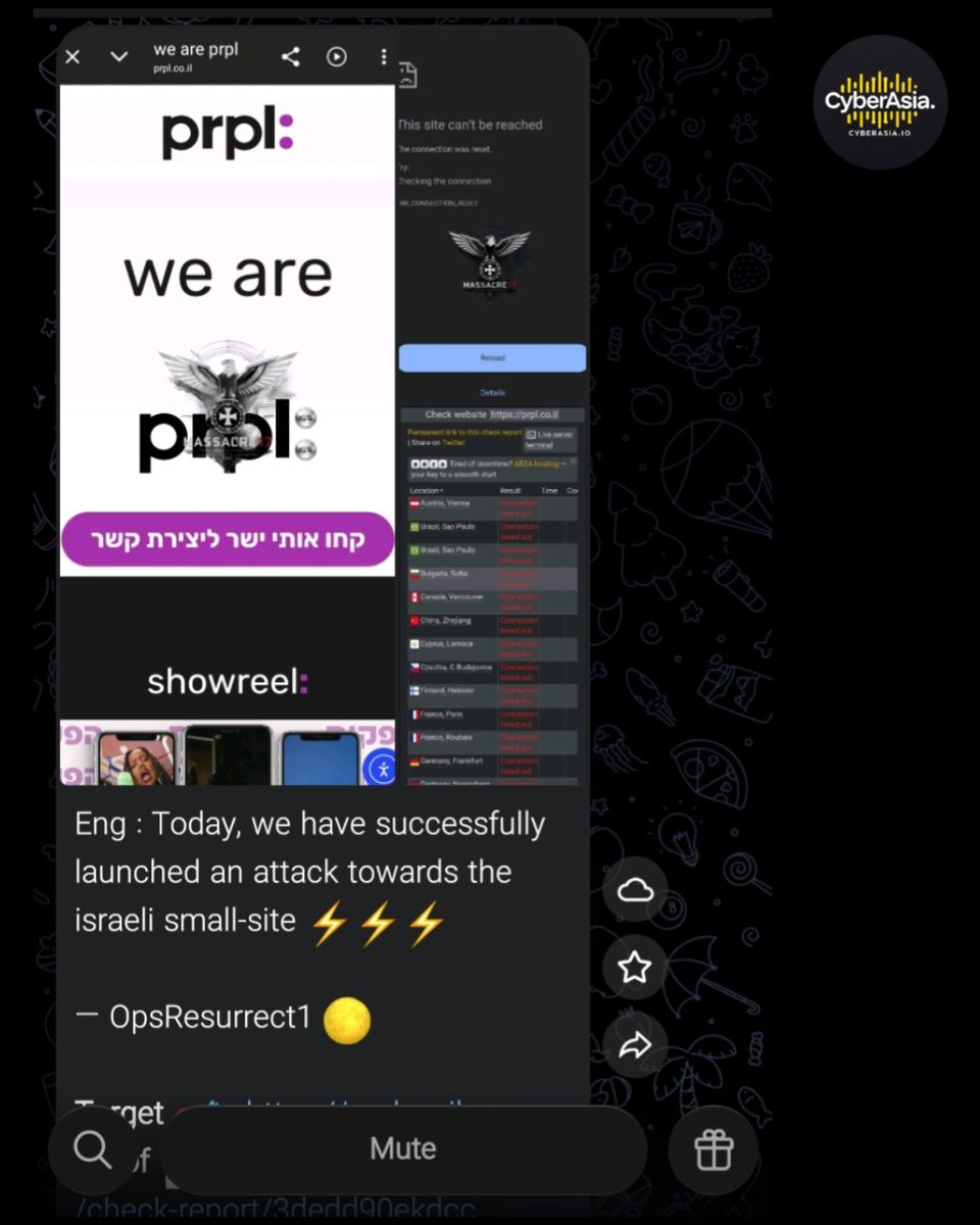 cyberasia_io's tweet image. 🚨 Israel Alert 🇮🇱

The hacker group M-17SEC has claimed a successful cyberattack targeting the Israeli website prpl.co.il  as part of their "OpsResurrect1" campaign.
 
#CyberSecurity #DDoSAttack #HackingNews #Israel #M17Sec