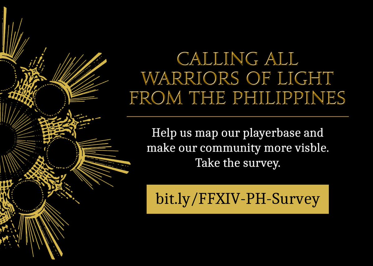 alekibutt's tweet photo. I’m running an unofficial survey to better understand the FFXIV playerbase in the Philippines since there’s no official data on how many of us there are.

If you’ve played FFXIV in the PH, I’d really appreciate your response!

https://t.co/NBbkZ9HhhV

#FFXIV #FinalFantasyXIV https://t.co/4Rw81k0t1V