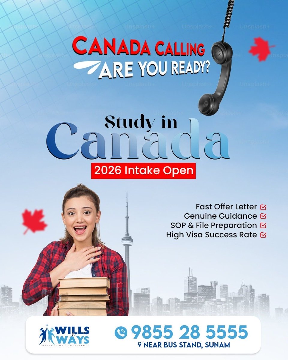 Sukhkaur8025's tweet image. Canada is calling… are you ready? 🇨🇦✈️
Turn your study abroad dream into reality with expert guidance.

✔️ Fast Offer Letters
✔️ Genuine &amp;amp; Transparent Process
✔️ SOP &amp;amp; File Preparation Support
✔️ High Visa Success Approach
#willsandwayseducompsunam #Canada #studyvisa