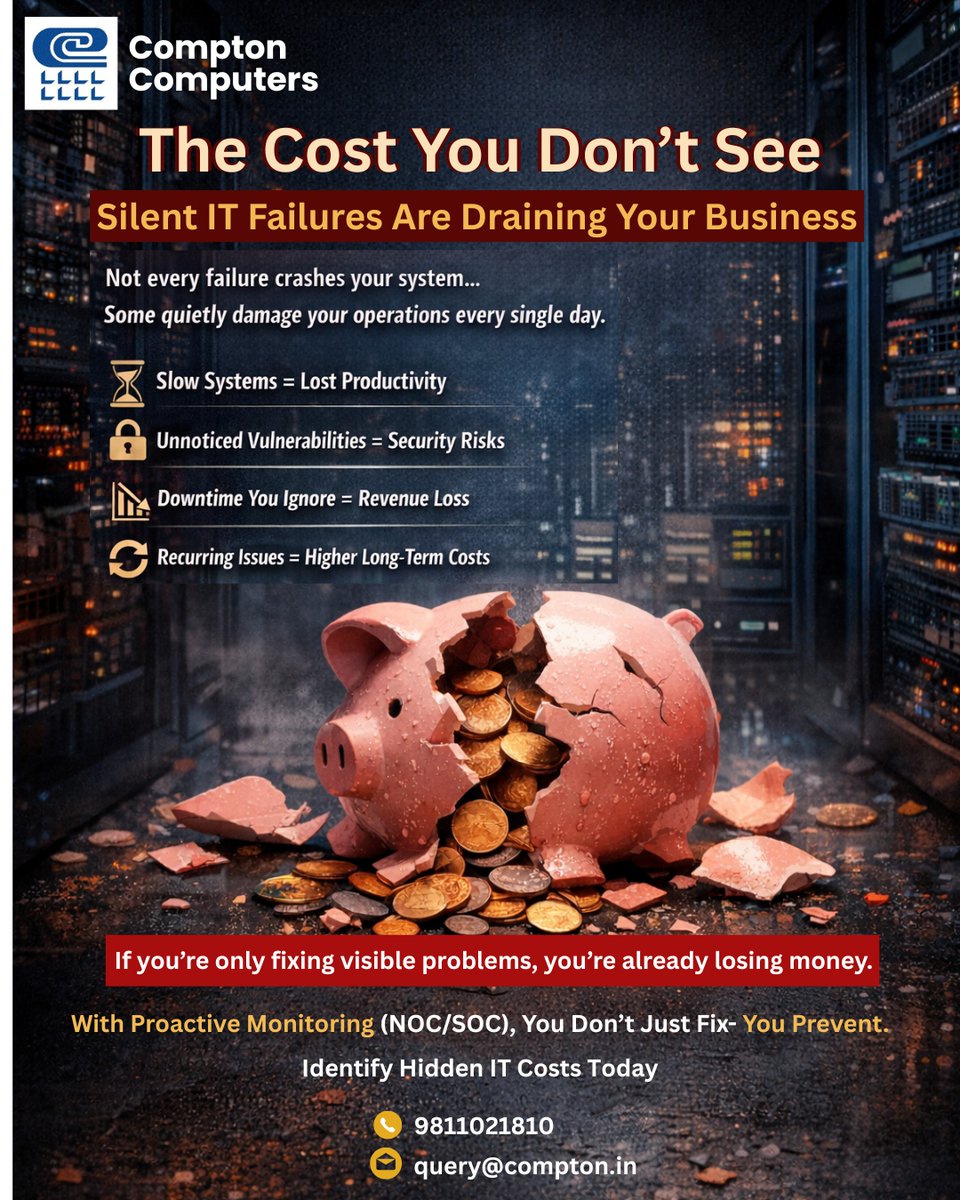 Silent IT failures don’t make noise… but they cost you every day.

From slow systems to hidden vulnerabilities, the real damage happens behind the scenes.

💡 Don’t wait for a breakdown — prevent it.
With proactive NOC/SOC monitoring, you stay ahead of risks.
📞 9811021810