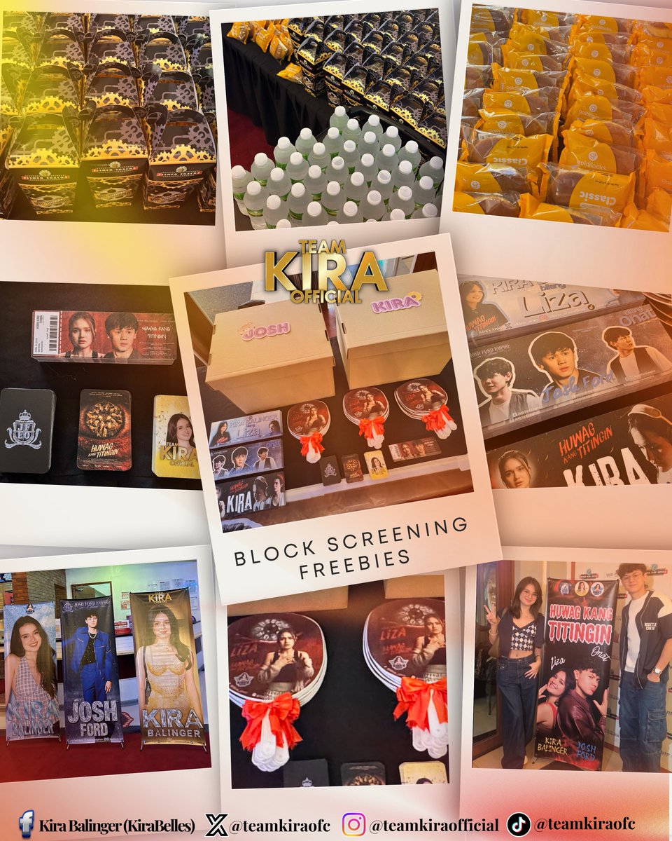 TeamKiraOFC's tweet photo. Handa ka bang tumingin... sa amazing event na ito? 👀🏆✨

What an unforgettable day of love, laughter, and cinematic suspense! A massive thank you to everyone who joined our KiraBelles X Koshy's collaboration to support Kira Balinger and Josh Ford for their movie Huwag Kang Titingin. 

From the moment we distributed the packed freebies featuring custom 'Onat' and 'Liza' items, snack boxes, and movie memorabilia 🎁✨ the energy was incredible! The full-house cinema was buzzing, and seeing everyone's reaction made all the hard work worth it.

A very special moment was presenting Kira and Josh with our Plaque of Recognition. 🏆 We wanted them to feel our deep appreciation for their captivating roles and their genuine smiles when receiving them was the best part of the day.

See you next time! 💛💙🩵 @joshfordempire @joshford321 @GMAPictures 

#KiraBalinger | Kira Balinger | @Kbalinger