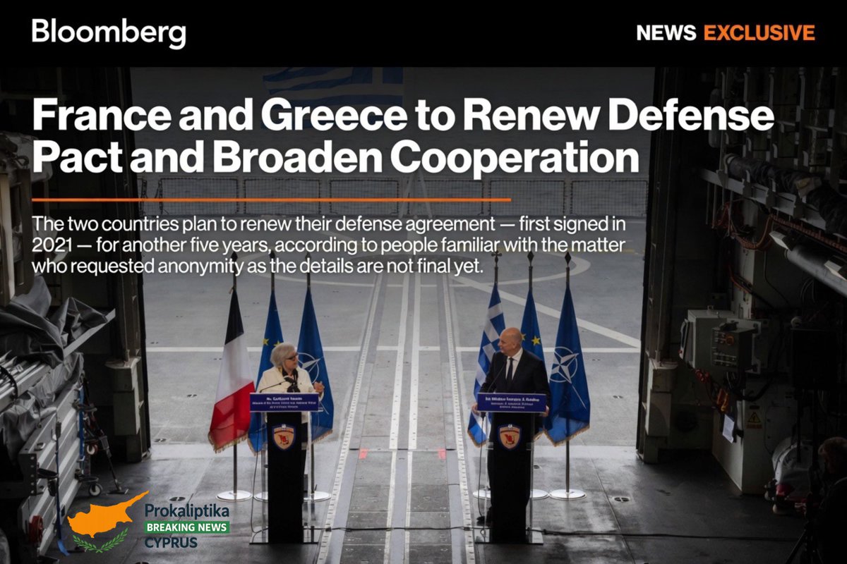prokaliptika1's tweet image. France and Greece are set to renew their defense pact next week as European nations bolster deterrence. 

President Emmanuel Macron is expected in Athens after an EU leaders’ summit in #Cyprus, where he will meet Prime Minister Kyriakos Mitsotakis to finalize the agreement.🧵1/2