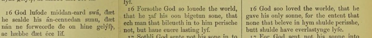 FredFredSanders's tweet photo. John 3:16 in English, in 995, 1389, &amp; 1526. God lufode middan-eard swa, etc. https://t.co/N2XxscKWAA