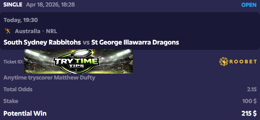 TryTimeTips's tweet photo. CURRENTLY 3-0 TONIGHT AFTER WARRIORS VS TITANS 🤑✅

MY PLAY OF THE GAME FOR RABBITOHS VS DRAGONS IS ⬇️⬇️

Matt Duffy @ 2.15 for 1u https://t.co/Lw6zfu8dOI