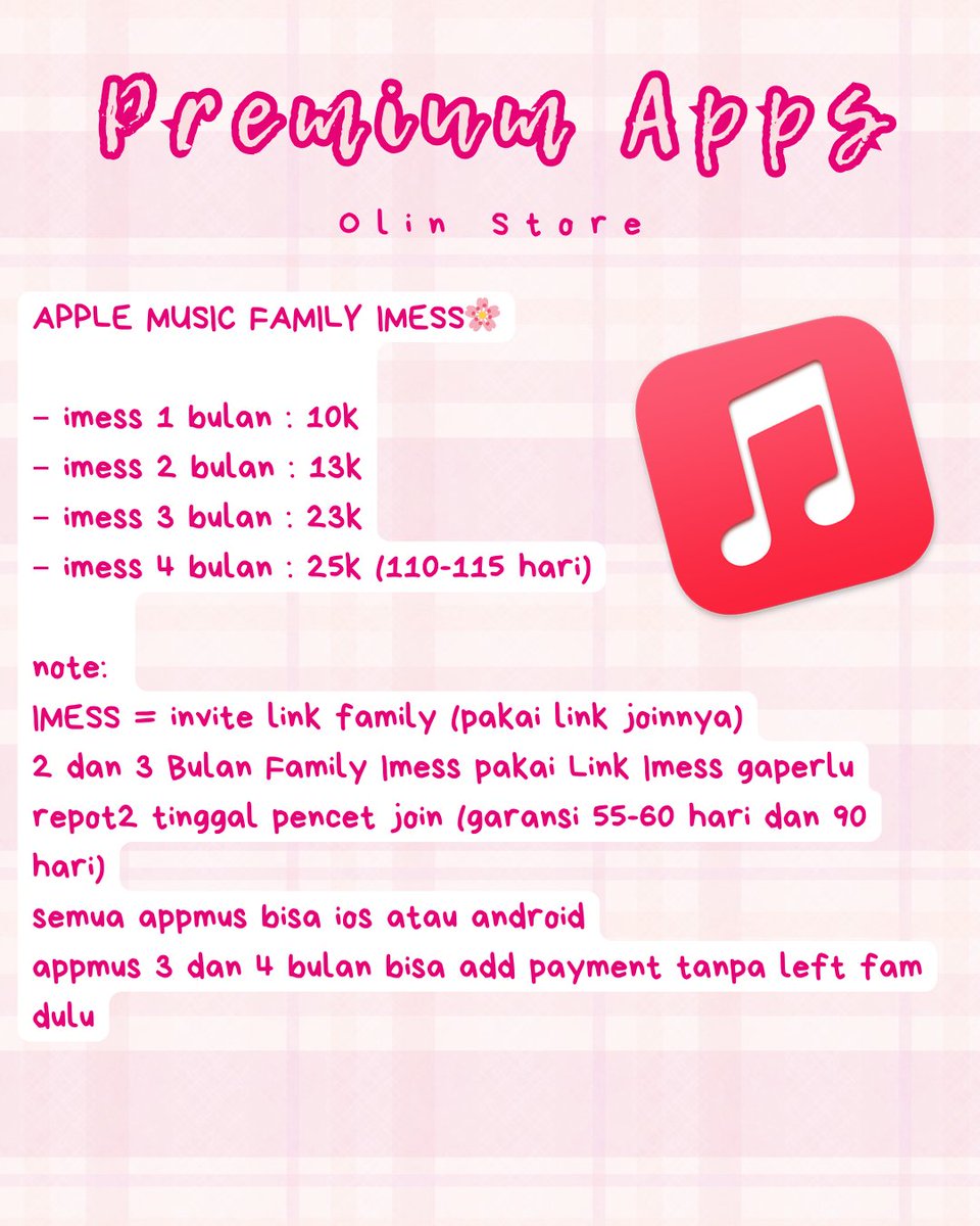 0linstore's tweet photo. Pricelist Olin Store is now available ✦
ceekkk yukkk!<3

notes: konfirmasi ketersediaan aplikasi sebelum order📩https://t.co/XCMh4d0ZcE

thank you✨ #zonauang #apkpremium #zonajajan https://t.co/N4UBGjvHXz