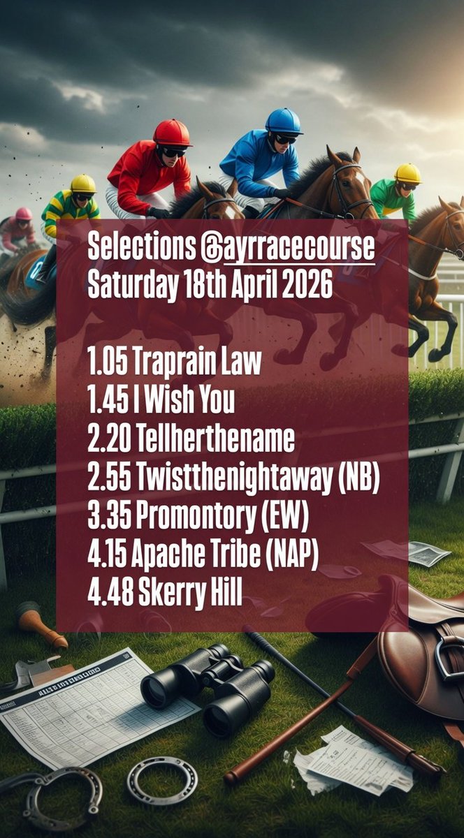 almarron's tweet image. Morning folks!! It's #scottish Grand National Day @ayrracecourse this afternoon and I've gone for an #irish 1-2-3. 🏴󠁧󠁢󠁳󠁣󠁴󠁿🇮🇪

Any likes/reposts or follows much appreciated as always 👏 

Full card selections &amp;amp; my Scottish National top three are posted. 

Hit the ❤️ if you agree 👍
