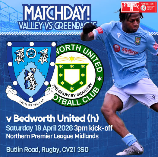 RugbyTown_FC's tweet image. MATCHDAY! Rugby v @bedworth_united

It's our final home game of the @NorthernPremLge  Midlands season today as we welcome local rivals Bedworth United.

Updates here from 3pm.

🏟️ Butlin Rd, Rugby CV21 3SD
🕒 3pm
🎟️ Adults £10 | OAP £5 | U18 £5 | U12 £2
📘 Printed Prog £3

#utv