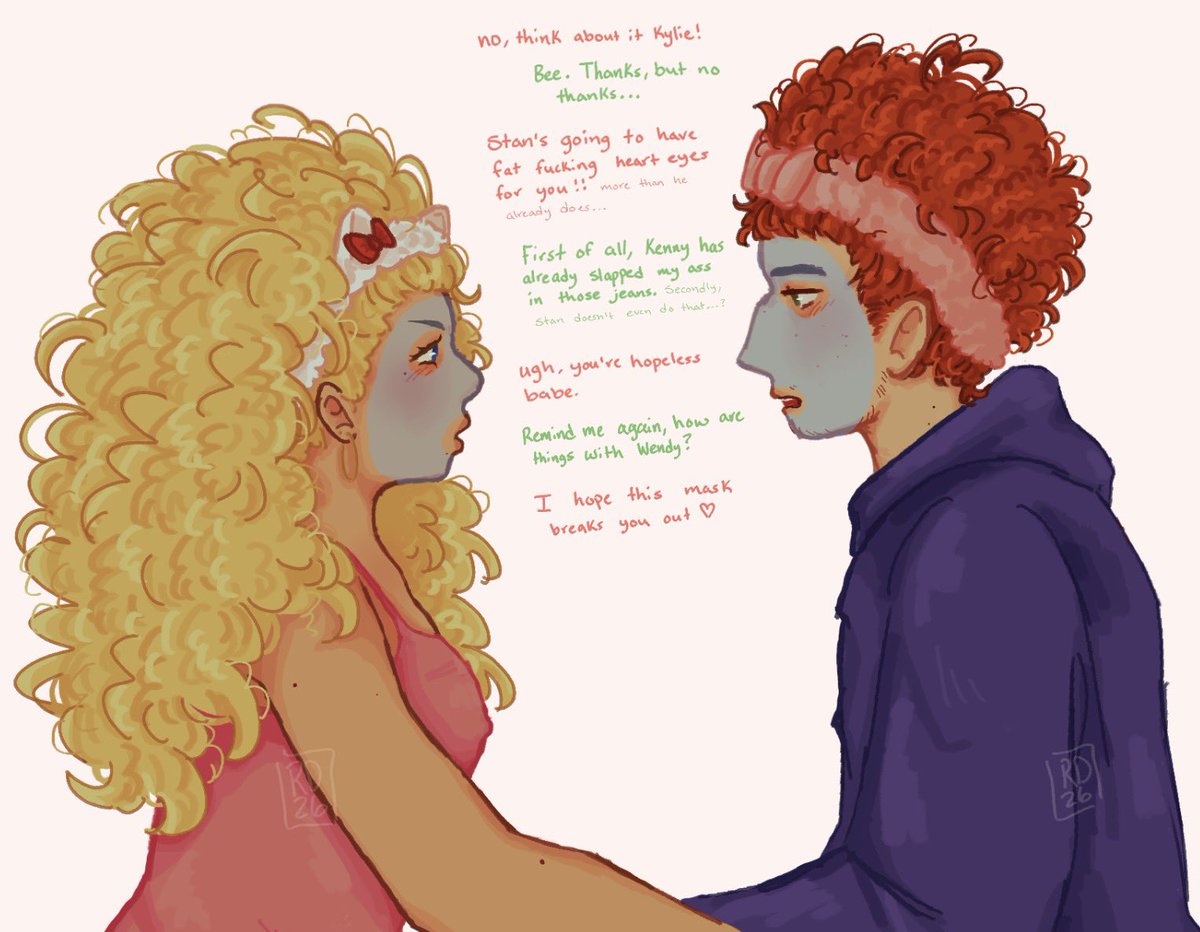 the curly haired besties doing their weekly debrief + skin/hair care 😇😇😇

(alt ver + close ups in replies !)
#sptwt #SouthPark #spkyle #spbebe #spkybe #spstyle #spbendy