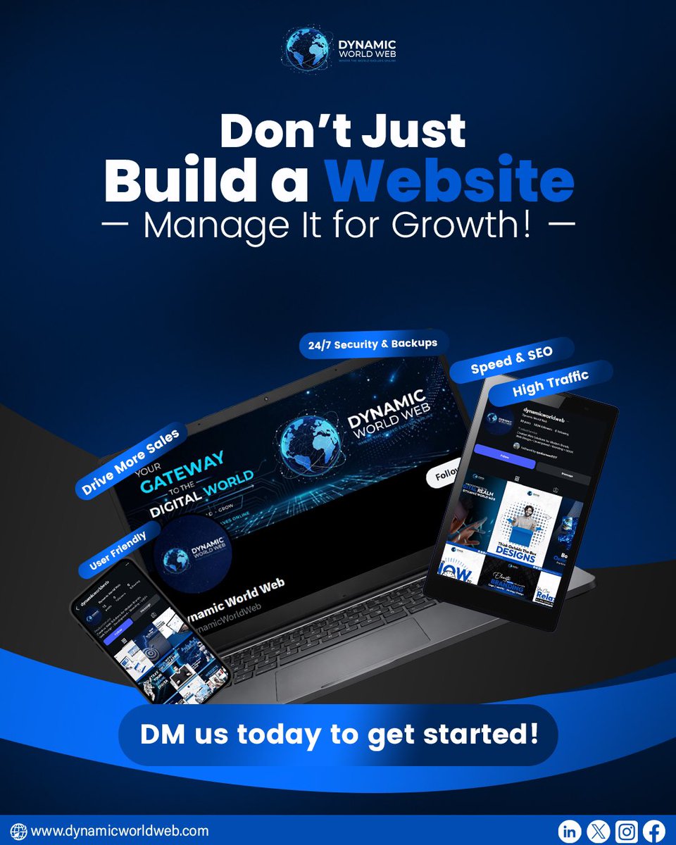 DynamicWorldWeb's tweet image. A website is not just a design, it’s your business growth engine.🚀 

From speed optimization and SEO to security, backups, and user experience, we help manage your website for real results.

#webdevelopment #webdesign #uiuxdesigns #businessgrowth #digitalmarketing
