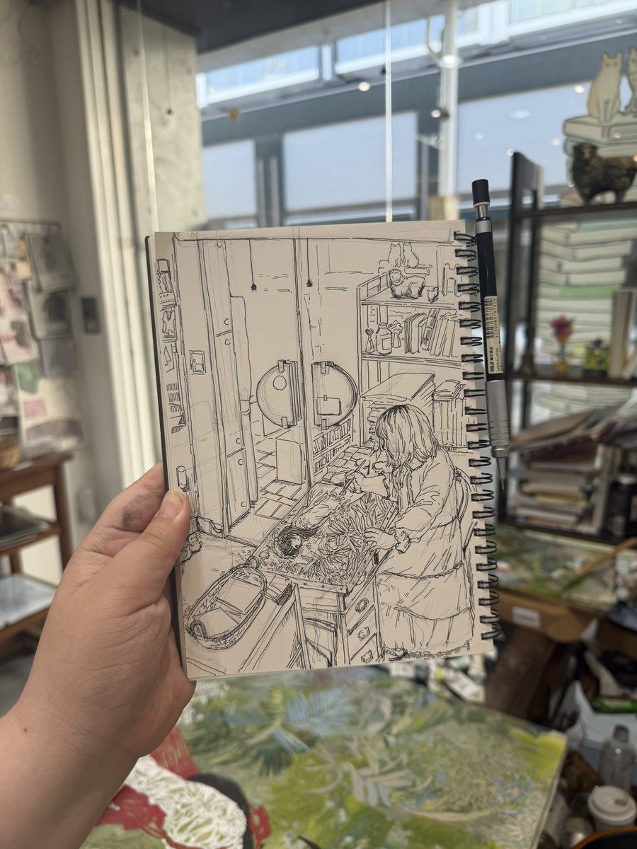 cloudyandwool's tweet photo. お友達にレジでの店主1のスケッチを書いていただきました！！
人が集まれる場所があるって良い〜と実感する1日…！🫵
本日もまったりとオープンしています❕
(13:00~20:00) https://t.co/DxdPE2s9Ru