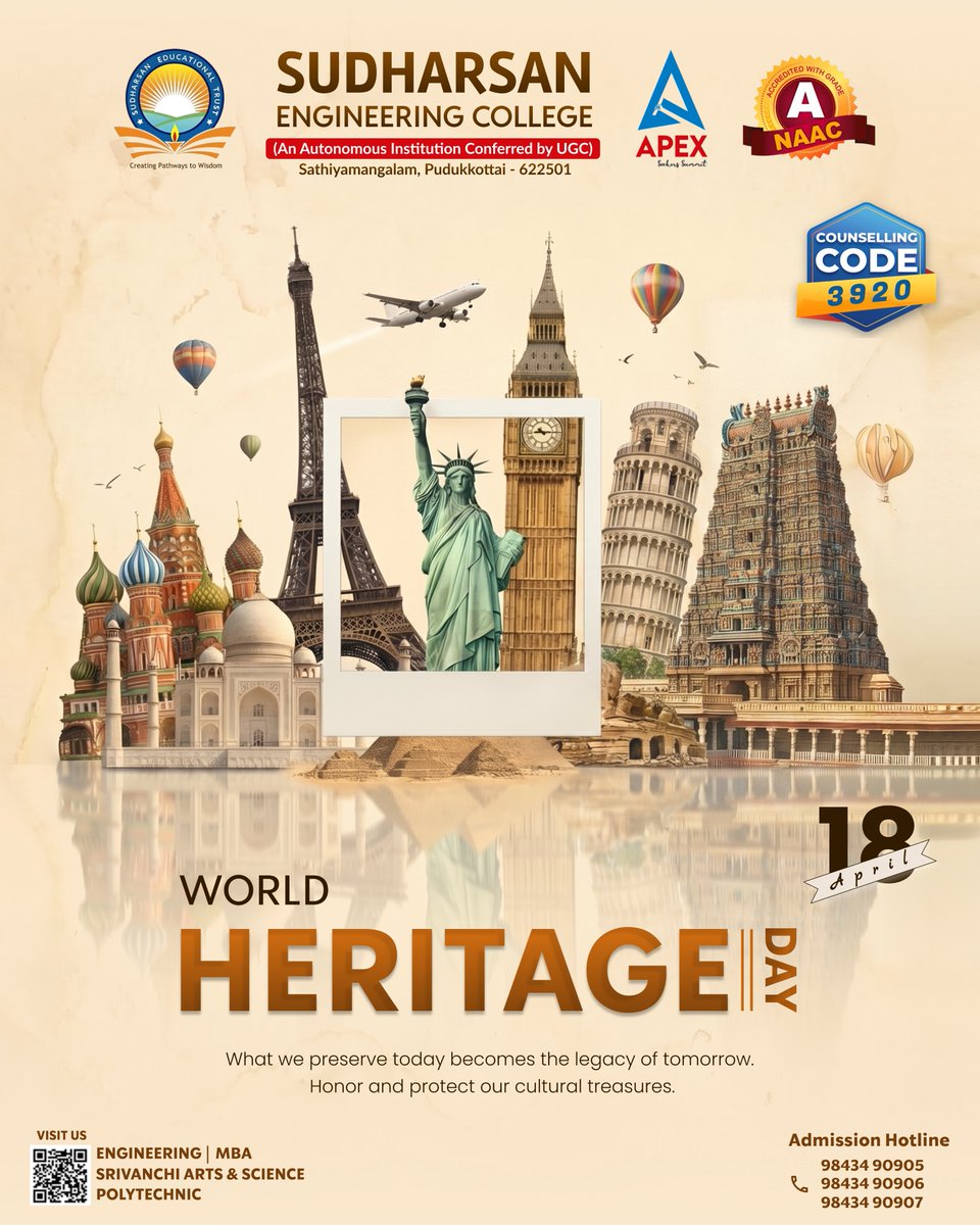 sudharsan_engg's tweet image. World Heritage Day | 18 April
What we preserve today becomes the legacy of tomorrow. At Sudharsan Engineering College, we build future innovators who respect the past.
Counselling Code: 3920

#WorldHeritageDay #SudharsanEngineeringCollege #Engineering