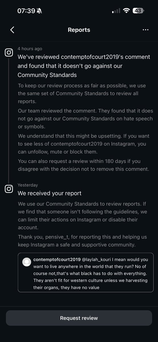 obmiveniT's tweet image. This is hate speech @instagram plain and simple. Please respect me and review how you review reported posts. #instagram #report