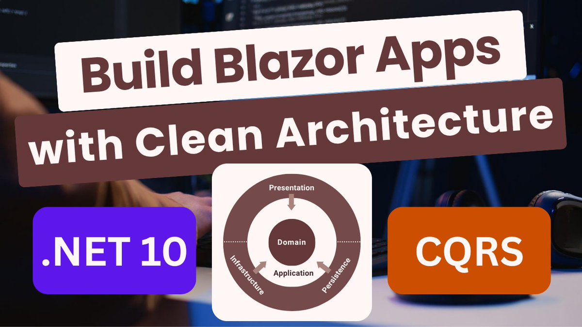 ezzylearning's tweet photo. Learn how to build Blazor Web Apps in .NET 10 using Clean Architecture and CQRS. We’ll structure the project into Domain, Application, Infrastructure, and Presentation layers, making your app scalable and maintainable.

https://t.co/QcUmlJmgn4

#blazor #cleanarchitecture https://t.co/2UFRijOVJU