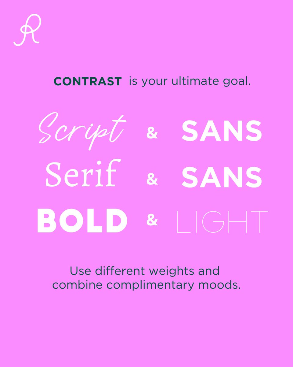 brands1ntherapy's tweet image. Font pairing isn’t about decoration, it’s about contrast with intention.
Use different weights. Combine complementary moods.
✨ Let one lead, one support ✨ Create hierarchy, not noise ✨ Tension is what makes it interesting

#BrandStrategy #BrandIdentity #TypographyDesign