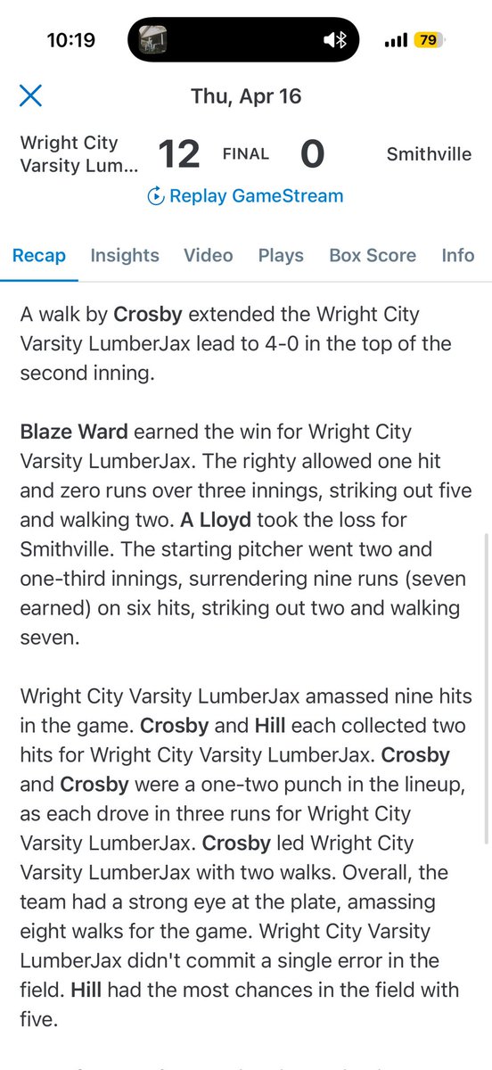blazecward_'s tweet photo. 1 hitter in a run rule vs Smithville 
3IP 1H 0ER 5Ks 
@WC_Jax_Baseball @Taylorskieens @BeeneRayner @uncommittedBBs @BUncommitted #classof2028 https://t.co/97sSCVkBHm