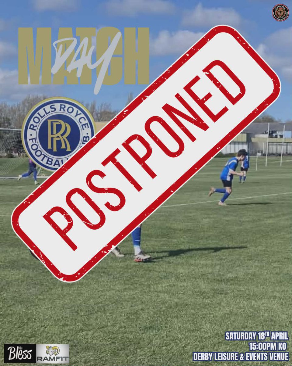 roycesfc's tweet photo. Unfortunately this afternoons game against AJ Sports has been postponed 😞 https://t.co/A7nOkYfqJy