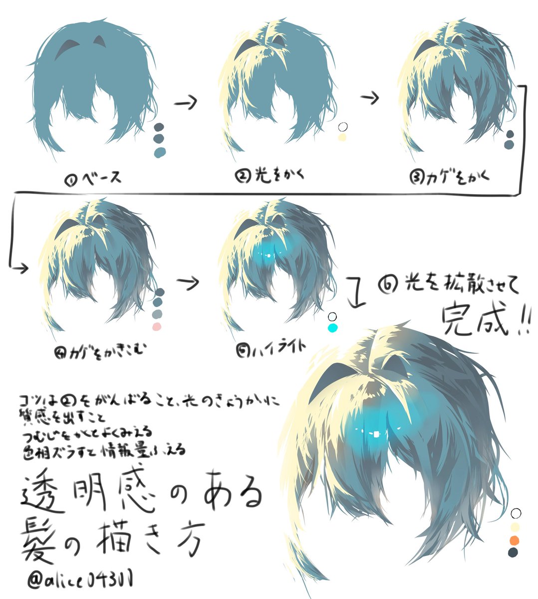 alice04300's tweet photo. 髪の描き方！！ https://t.co/a2OwuJjRLr