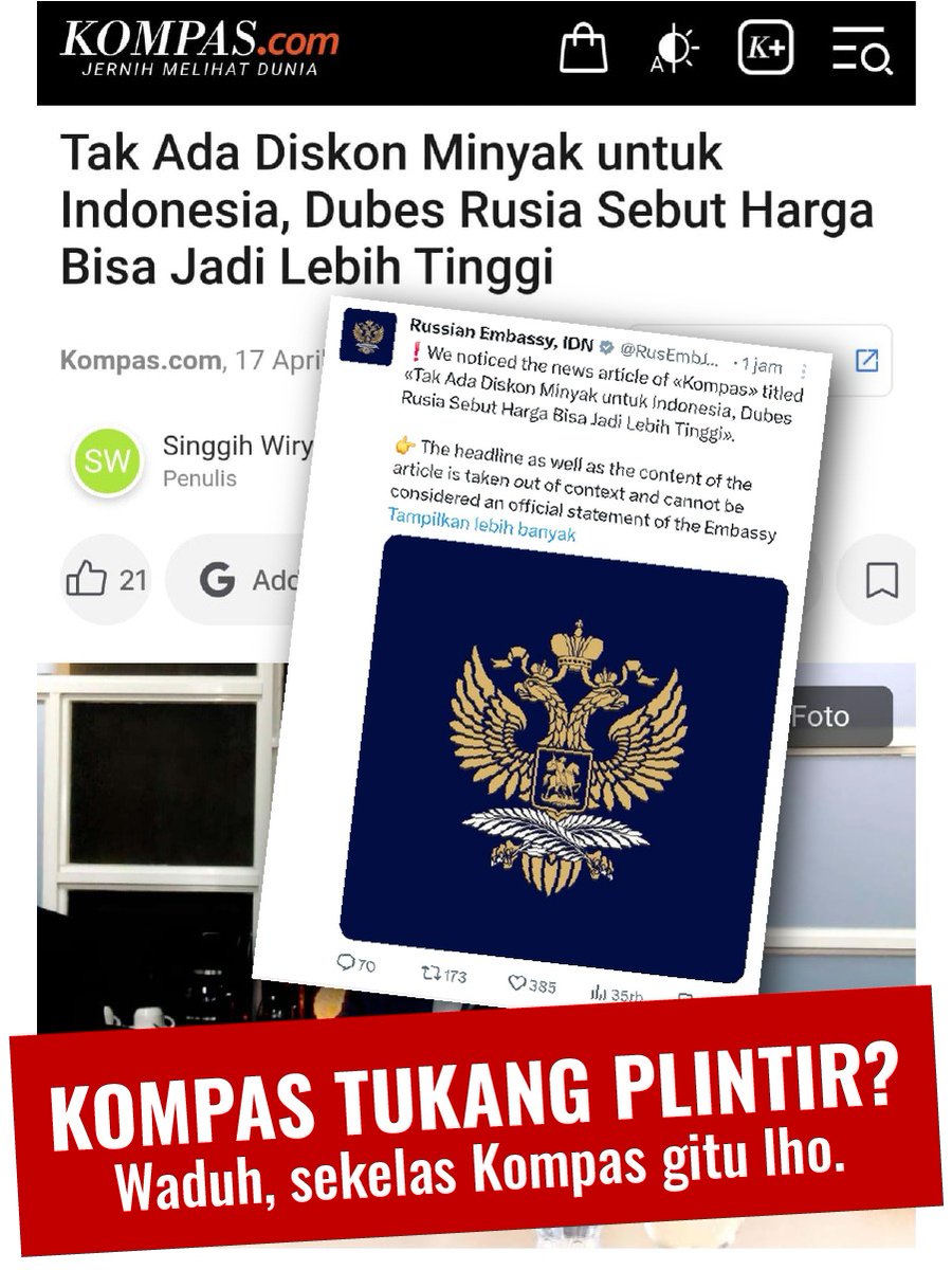 MawarWarsit's tweet photo. Ini benar-benar memelintir pertanyaan atau gmna yh kok bisa Dubes Rusia Marah besar.
#BeritaBohongKOMPAS https://t.co/il6lvyoaAi