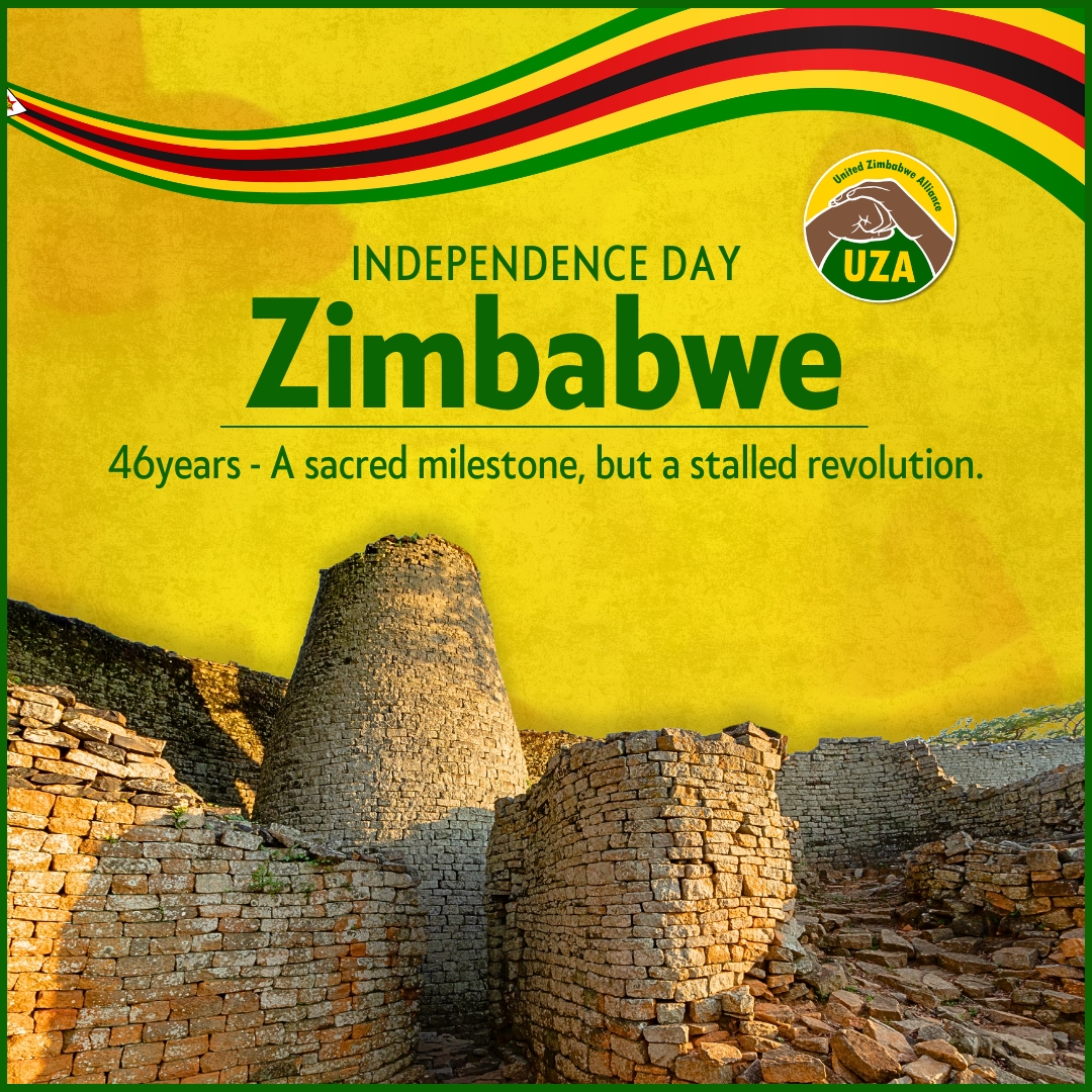 uzalliance's tweet photo. #Zimbabwe at 46 - A sacred milestone, but a stalled revolution. Today, #UZA honours our liberators by speaking the truth: Political independence without economic dignity is an uncashed cheque: https://t.co/kiSXI78oOW https://t.co/XAC8t19j4k