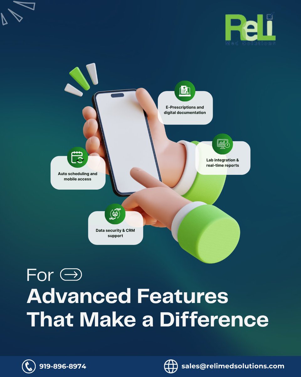 Relimed's tweet image. ReLi Med Solutions' EHR Software simplifies healthcare with secure, efficient management for doctors and easy access for patients. 📞 919-896-8974

#EHRSoftware #HealthcareTech #PracticeManagement #MedicalBilling #DoctorTools #PatientCare #SmartHealthcare #ReLiMedSolutions