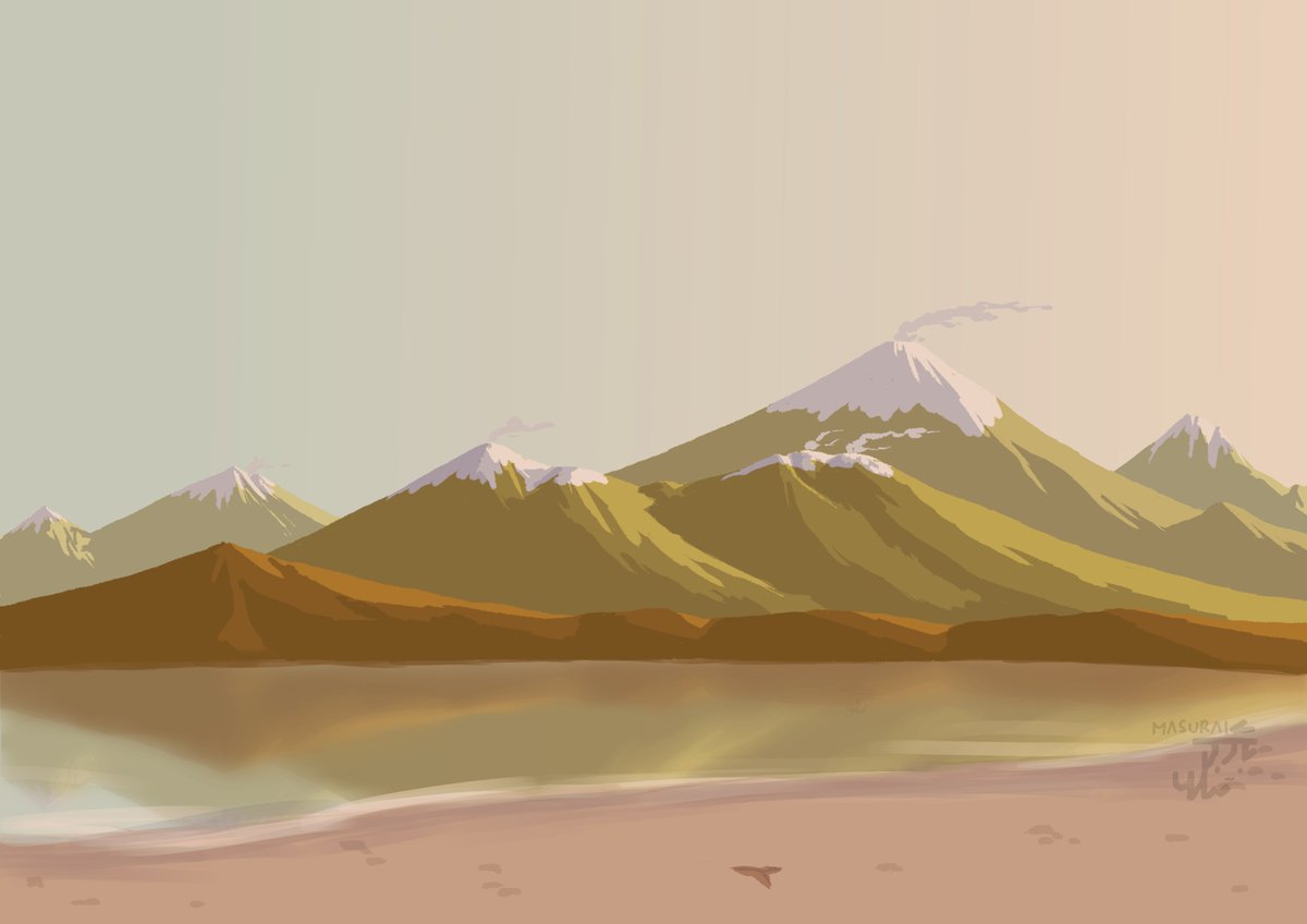 Masurai608's tweet photo. Spring sunrise over Marunai's central volcanic province, view from Hodaunura
Major peaks from left to right:
Hurowahan 
Mimban 
Hinaaban 
Ooroban 
Sidiruu 
Sidimega 
#masu_malamunglore https://t.co/LNgcG2pHwD
