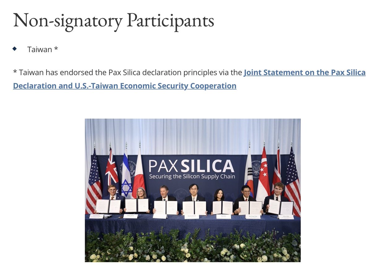 網友說新聞中沒有報導台灣，但是美國政府官網裡有🤷
state.gov/pax-silica