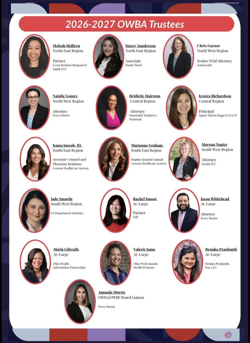 DrRetweets's tweet image. New 2026-2027 members of the Ohio Women's Bar Association (OWBA) ⚖️ Trustees.🎉🙌🏽🎊 

#ProudMomma🥰