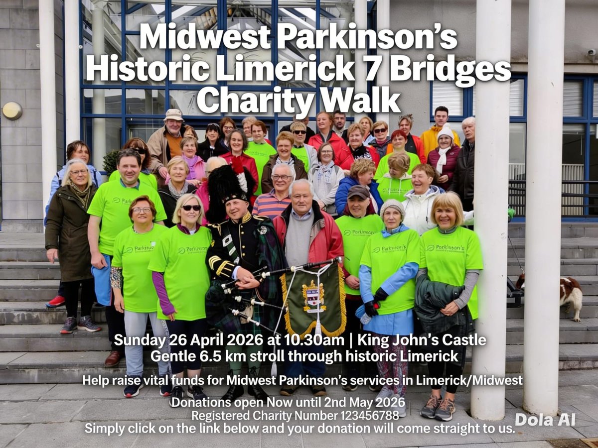 NCournane's tweet photo. Midwest Parkinson's Historic Limerick 7 Bridges Charity Walk 
🗓️ Sunday, April 26 
⏰ 10.30am 
📍King John's Castle 
Help raise vital funds for Midwest Parkinson's services in Limerick / Midwest 
✨Donate✨
https://t.co/xqkU42SBwq

#Parkinsons #Midwest #Walk #Donate #Share https://t.co/MAQgozlQUn