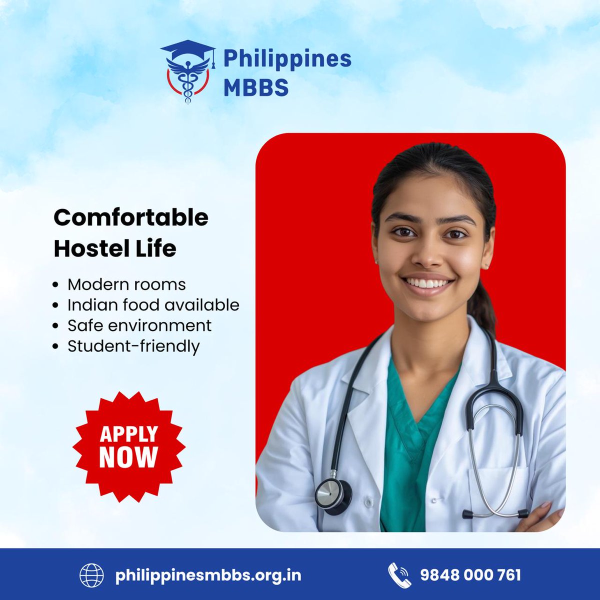 phillippinsmbbs's tweet image. Study MBBS in Philippines 🇵🇭

✔️ Modern Hostel
✔️ Indian Food
✔️ Safe Environment
📞 9848 000 761
🌐 philippinesmbbs.org.in

#MBBSAbroad #StudyMBBS #FutureDoctors #PhilippinesMBBS