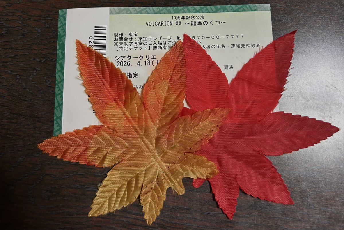 minachino09's tweet photo. #龍馬のくつ
泣くかもな？と思ってハンカチとティッシュ出しておいたけど、初っ端から泣くとは思わなかった。
そして最後までずっと泣いてた。
この3人は最強だよな。
演奏も演出もよき。
舞台、客席に張られている糸はどんな意味があるんだろう。

親戚な方々から紅葉分けていただきました。 https://t.co/2I1eWDODYs