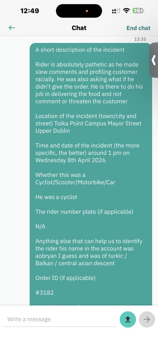 aaqib_mohamed's tweet image. .@Deliveroo_IE @DeliverooHelp I’ve reported 2 incidents of rider harassment in Dublin. The latest involved RACIAL PROFILING &amp;amp; THREATS (Order #3182). 10 days since April 8th with ZERO response. Why are dangerous riders kept on your platform? Fix this. #Deliveroo #Dublin #Safety