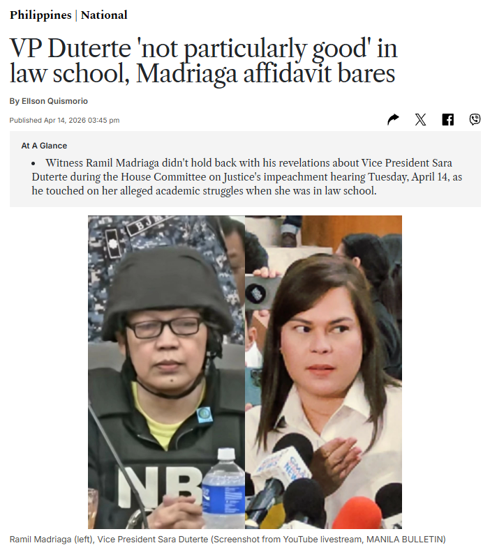 Probably one of the funniest revelation we got from the impeachment trial so far.

"Sara was not particularly good in school, was often struggling with her academics, and habitually rude and violent to other students. Hence, Atty. Ryan used his influence in SSC-Law to ensure that