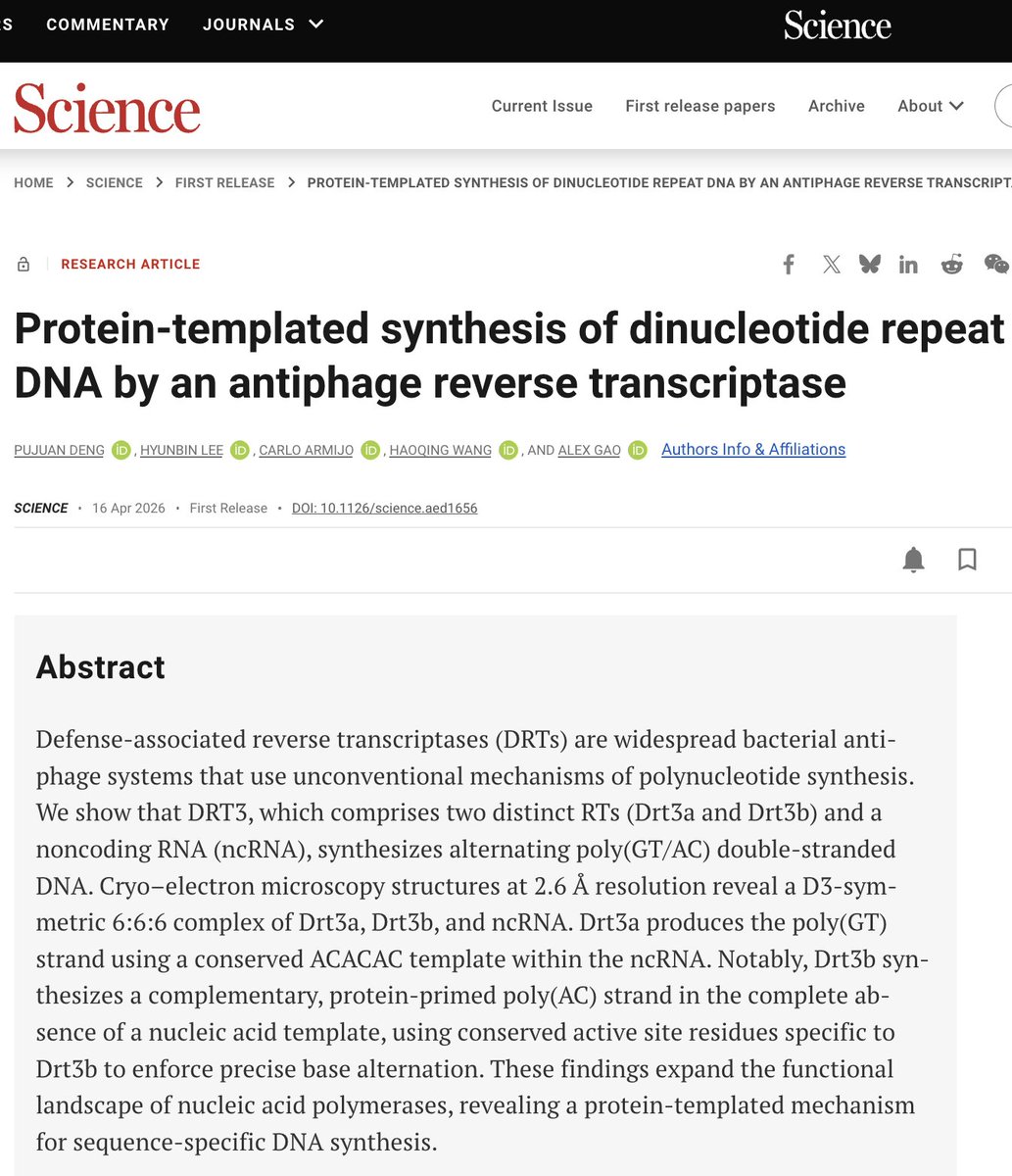Bacteria are full of diverse molecular tricks. This Science article reports an interesting one that is being misrepresented by news coverage, including the coverage in Science.

The study describes an enzyme complex that synthesizes alternating dinucleotide repeat DNA as part of