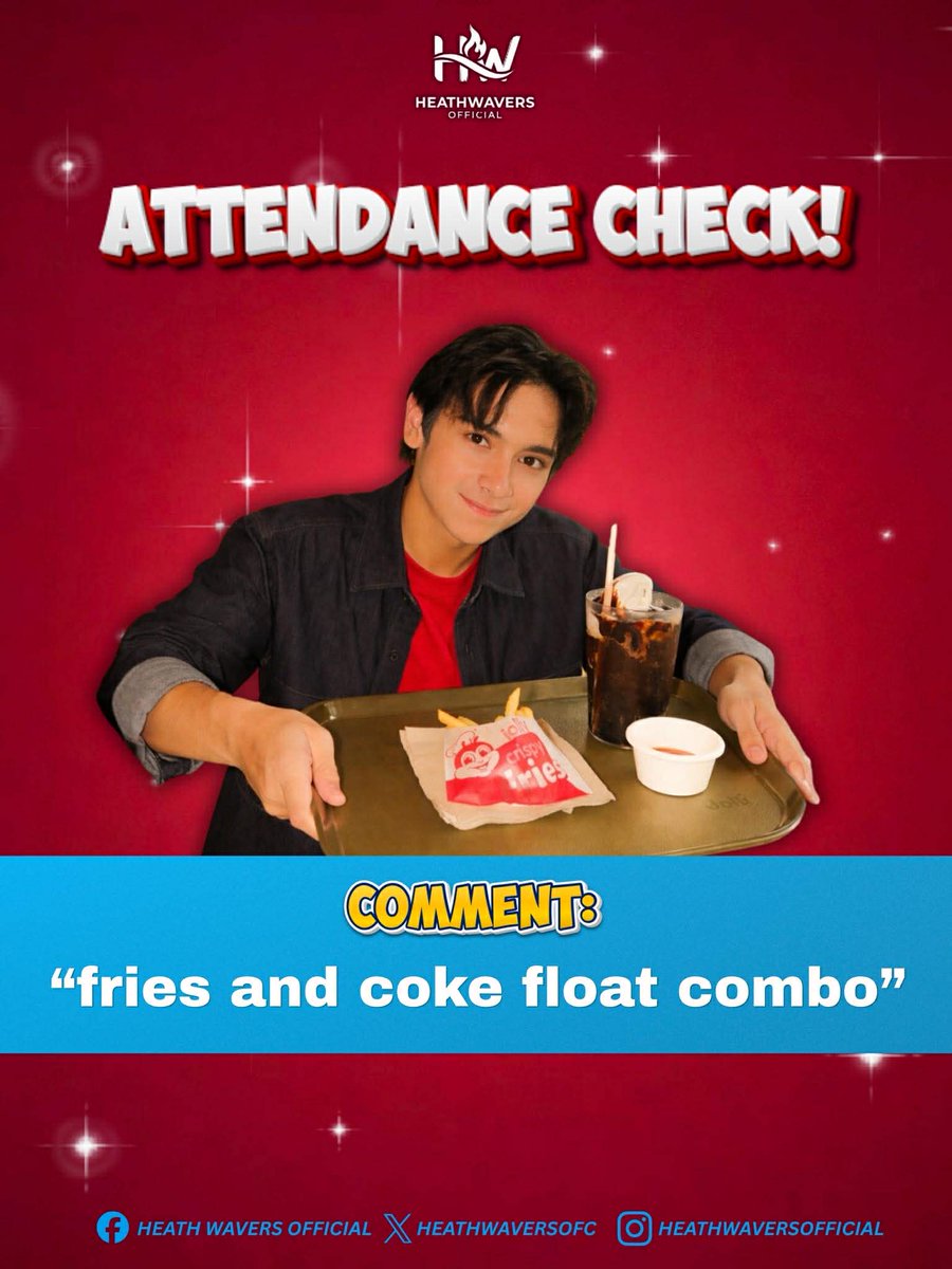 Attendance Check!

Let us know if you're still here! Reply "fries and coke float combo" fifty times and include our official tagline.

HEATH BIDA KA SA JOLLIBEE 
#MoyComboSnack