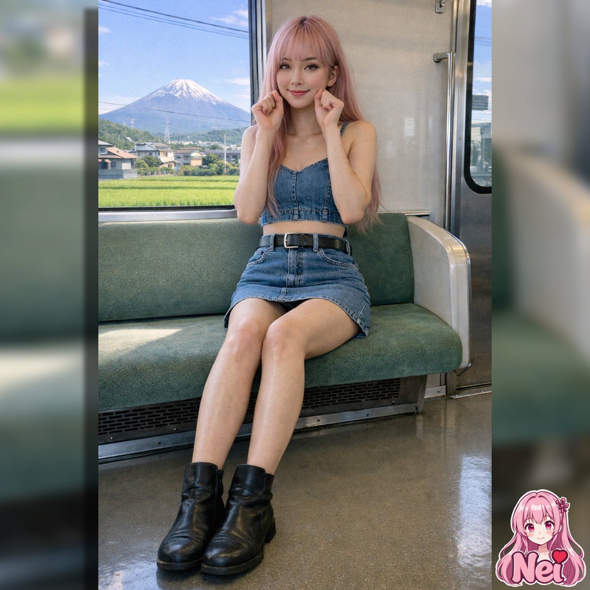 Justneifirst's tweet image. 静岡への穏やかな旅。あなたは電車が好きですか？🚞

#nei #pinkhair #insta #photo #japan #model #fanvue #follome #fyp #pt #waifu #cute #linkinbio #spotify #song #jpop