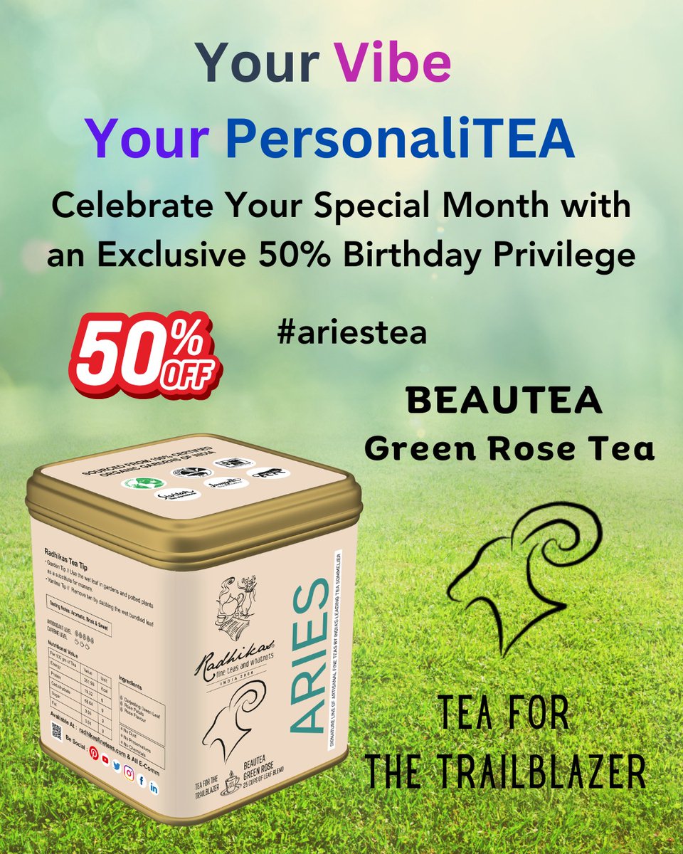 RadhikasTeas's tweet image. Guided by the dynamic Fiery Ram, Aries are known for their vibrant energy and magnetic presence. As natural leaders who command attention and inspire confidence, they thrive in the spotlight.

radhikasfineteas.com/products/aries…

#greentea #aries #zodiactea #RadhikasFineTeas