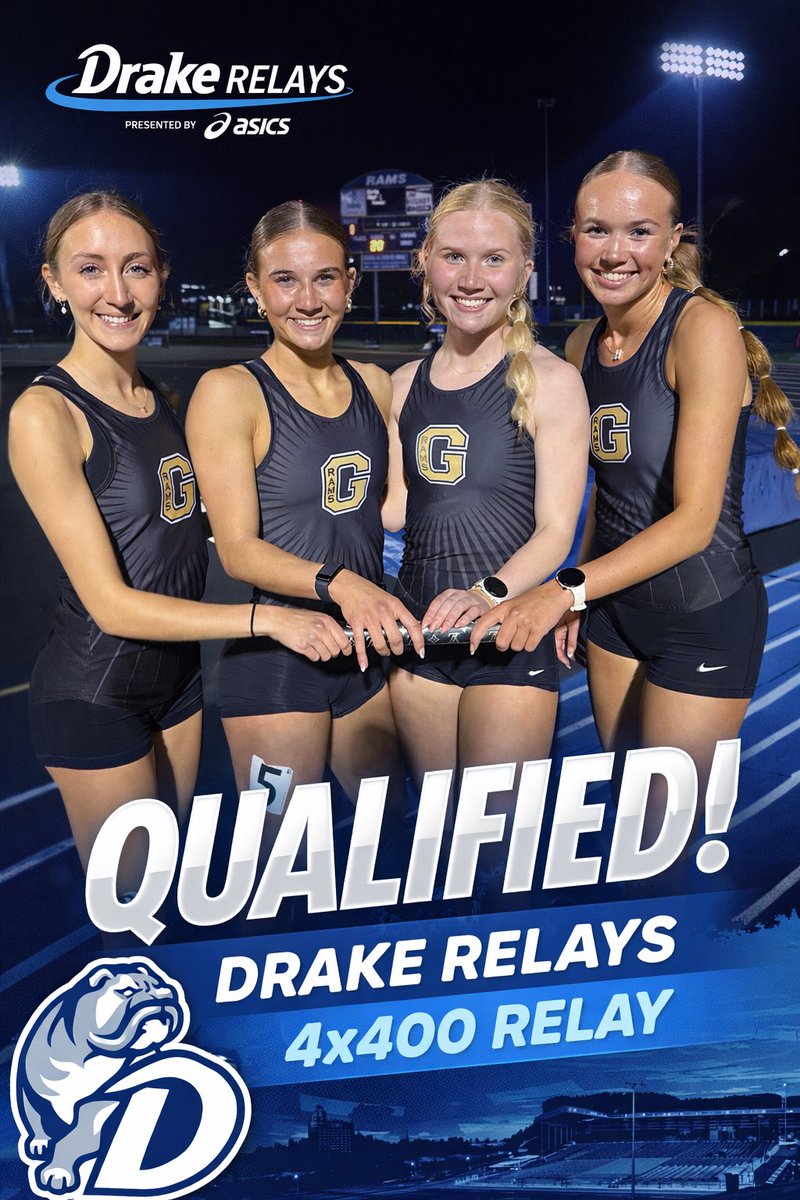 GCHSGTF's tweet photo. Congratulations to our Drake Qualifiers!
Grace in the 3000m and Caitlin, Megan, Olivia, and Haylee in the 4x400! https://t.co/jDX1l6v3V0