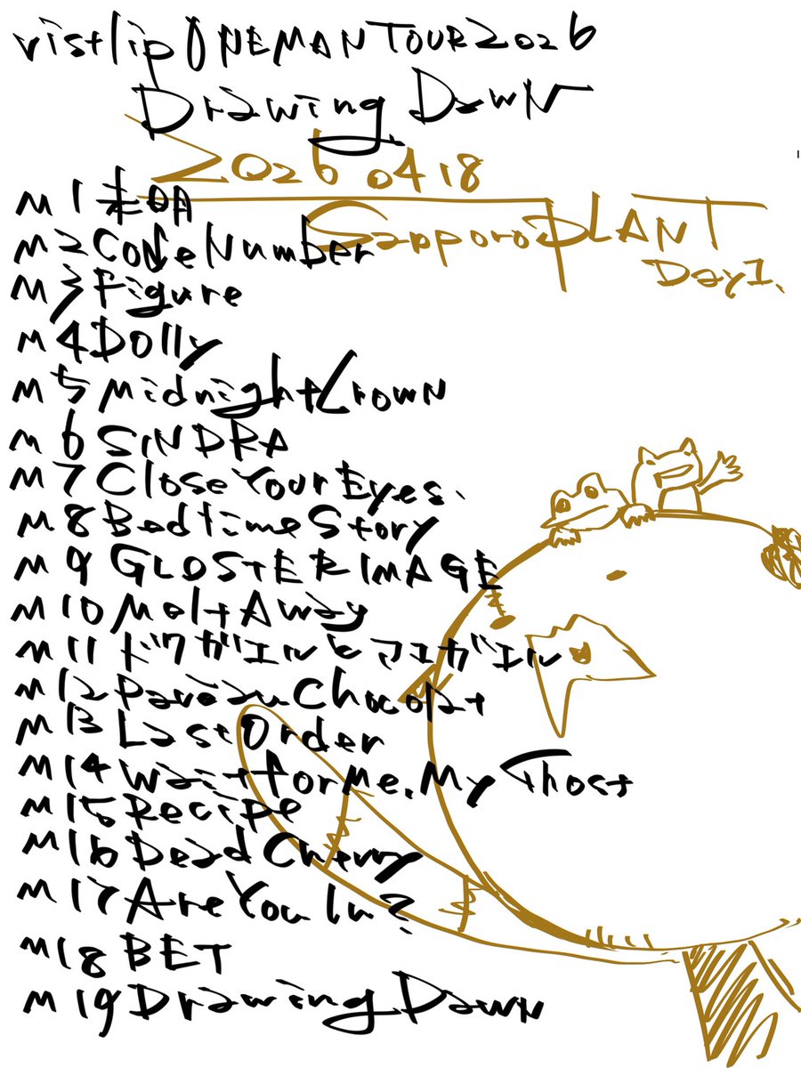 vistlipofficial's tweet photo. 【Today's SetList】

2026.04.18 
vistlip ONE MAN TOUR 2026 [Drawing Dawn] 
@ 札幌PLANT

<PlayList>
https://t.co/zo2KPqoWt4

#vistlip #DAWN #DrawingDawn #vistlip19th
@plant_ent https://t.co/lKbtwdkMO2