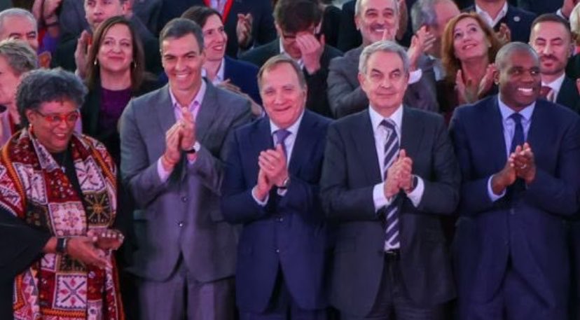None of our media has reported on Deputy PM David Lammy attending the Global Progressive Mobilisation conference with the crooked PM of Spain (second from left) and Mia Mottley Amor (far left), the PM of Barbados who thinks the UK owes $24 TRILLION in reparations to 14 countries.