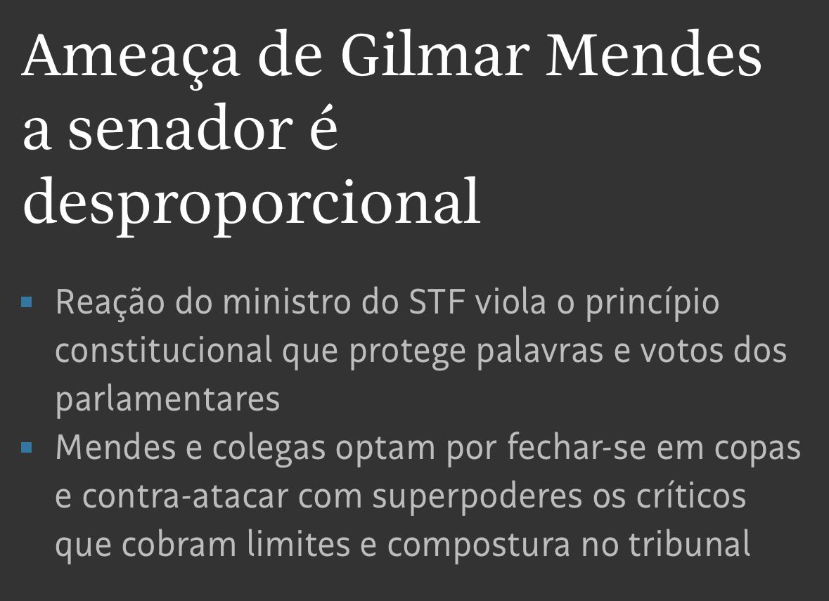 O problema desse título é admitir que existe algum tipo de ameaça “proporcional” que um ministro poderia fazer a um senador.