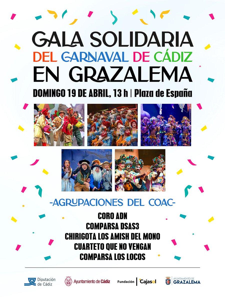 Cadiz_es's tweet image. 📅Mañana domingo el #Carnaval de #Cádiz en #Grazalema 

😃 Gala solidaria, desde las 13 horas, en la plaza de España