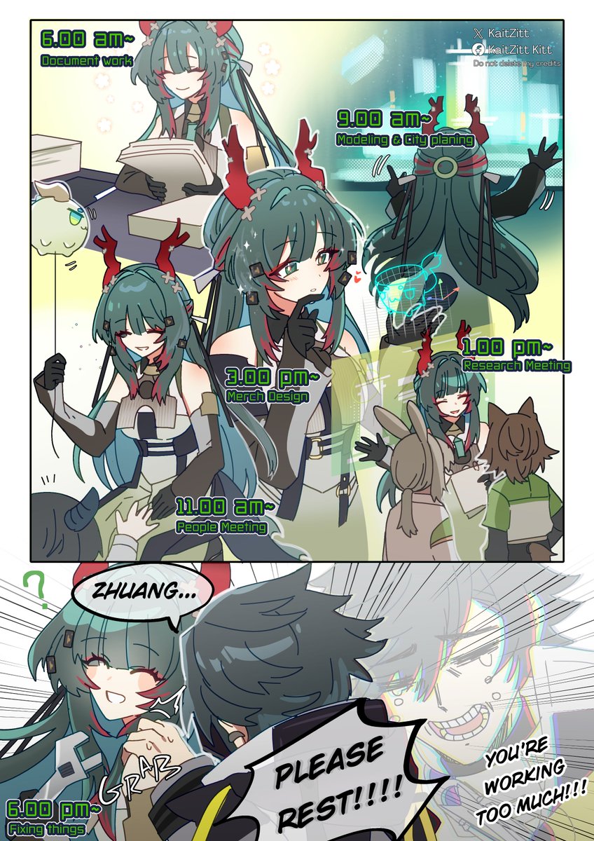 Zhuang daily...life?

I feel like I always see Zhuang working or talking about work...
I just hope she's getting enough rest 

#ArknightsEndfield #SpringWake