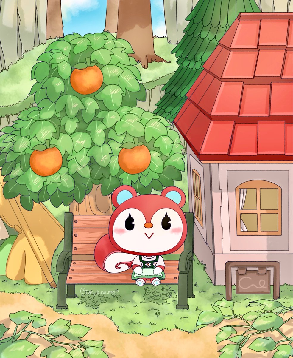 tanukino_mono's tweet image. ベンチでひとやすみ🐿️✨
#あつ森 #ACNH #どう森美術部