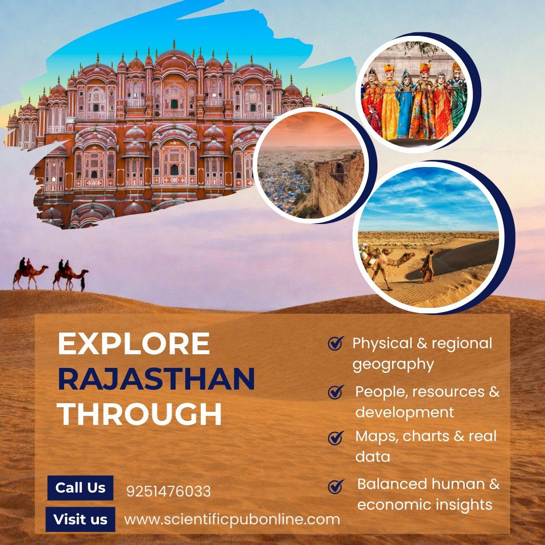 ScientificPubIn's tweet image. Rajasthan is more than a map—it’s a story of land, people &amp;amp; culture 📍📚 Geography of Rajasthan (2nd Ed) by T.S. Chouhan covers physical, human &amp;amp; economic aspects with maps &amp;amp; data. In English &amp;amp; Hindi. 👉 scientificpubonline.com 📞 9251476033 #Rajasthan #Geography #AcademicBooks