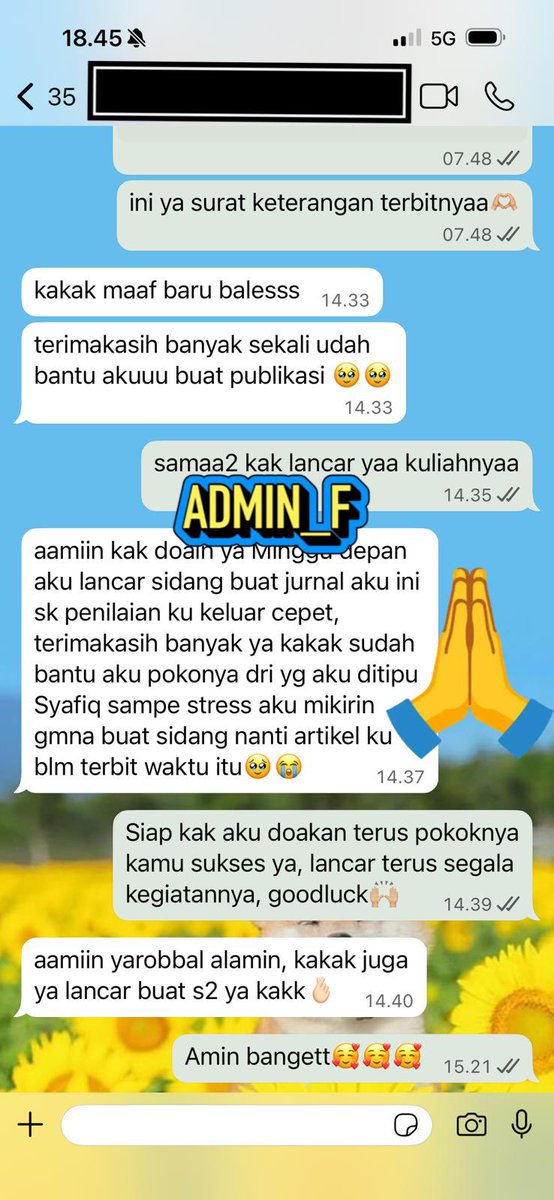Testimoni joki publikasi jurnal SINTA 3 Jurusan Pendidikan😄🙌🏼 TESTIMONI REAL ADMIN F.

Kali ini bantu client yang punya kendala publish jurnal lagi lagi dan lagi dan alhamdulilah sudah terbit dengan lancar ya kak, aku senang bantu kk, goodluck🙌🏼

OPEN JOKI ! Kami selalu open