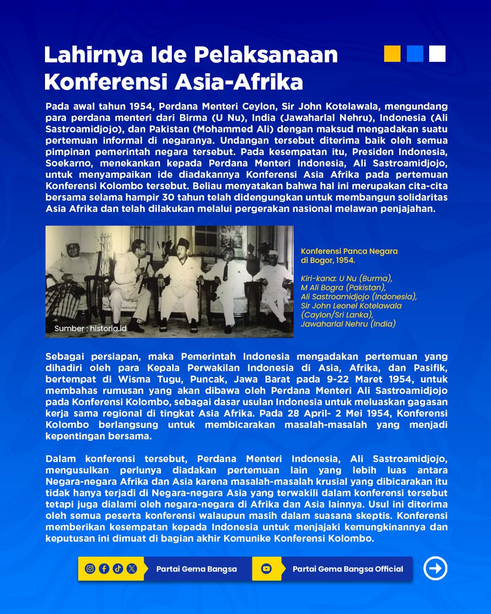 dpp_gemabangsa's tweet photo. 𝐌𝐞𝐦𝐩𝐞𝐫𝐢𝐧𝐠𝐚𝐭𝐢 𝟕𝟏 𝐓𝐚𝐡𝐮𝐧 𝐊𝐨𝐧𝐟𝐞𝐫𝐞𝐧𝐬𝐢 𝐀𝐬𝐢𝐚-𝐀𝐟𝐫𝐢𝐤𝐚 𝐝𝐢 𝐁𝐚𝐧𝐝𝐮𝐧𝐠 (𝟏𝟖-𝟐𝟒 𝐀𝐩𝐫𝐢𝐥 𝟏𝟗𝟓𝟓)

Konferensi Asia Afrika (KAA) 1955 adalah pertemuan bersejarah negara-negara Asia-Afrika pada 18-24 April 1955 di Bandung, Indonesia. https://t.co/MuvEy7tby6
