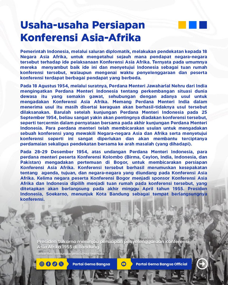 dpp_gemabangsa's tweet photo. 𝐌𝐞𝐦𝐩𝐞𝐫𝐢𝐧𝐠𝐚𝐭𝐢 𝟕𝟏 𝐓𝐚𝐡𝐮𝐧 𝐊𝐨𝐧𝐟𝐞𝐫𝐞𝐧𝐬𝐢 𝐀𝐬𝐢𝐚-𝐀𝐟𝐫𝐢𝐤𝐚 𝐝𝐢 𝐁𝐚𝐧𝐝𝐮𝐧𝐠 (𝟏𝟖-𝟐𝟒 𝐀𝐩𝐫𝐢𝐥 𝟏𝟗𝟓𝟓)

Konferensi Asia Afrika (KAA) 1955 adalah pertemuan bersejarah negara-negara Asia-Afrika pada 18-24 April 1955 di Bandung, Indonesia. https://t.co/MuvEy7tby6