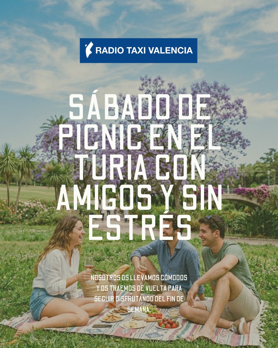 RadioTaxi_VLC's tweet image. Plan de sábado: manta, amigos y #picnic en el #Turia. 🌿☀️🧺

Tú disfruta del momento. Del trayecto nos encargamos nosotros. 🚕😉

#RadioTaxiValencia #PicnicEnElTuria #PlanesDeSábado #ValenciaCity #PrimaveraValencia #MoversePorValencia #Abril2026