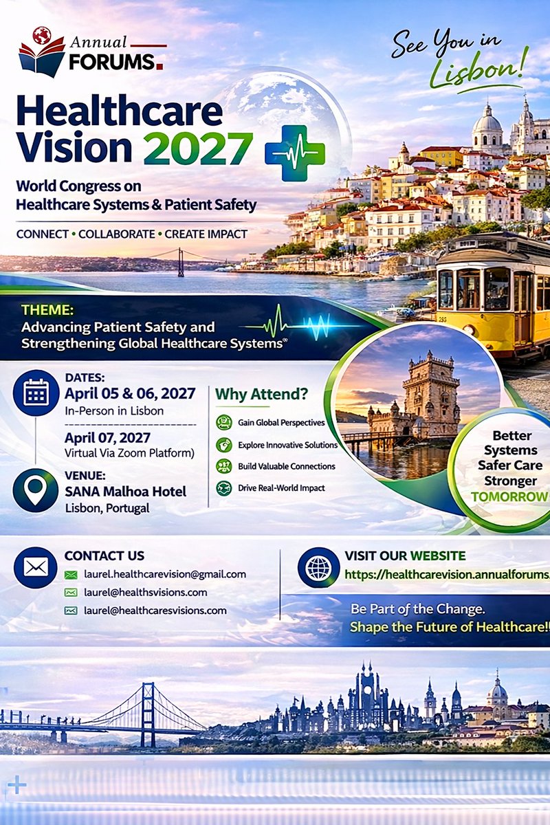 TheHCVision's tweet image. Join us at Healthcare Vision 2027 in Lisbon 
A global platform to connect, collaborate, and create impact in healthcare.
📅 April 05–06, 2027 (In-Person)

Be part of the future of patient safety and healthcare systems.
🔗 healthcarevision.annualforums.com
#HealthcareVision2027 #Patient
