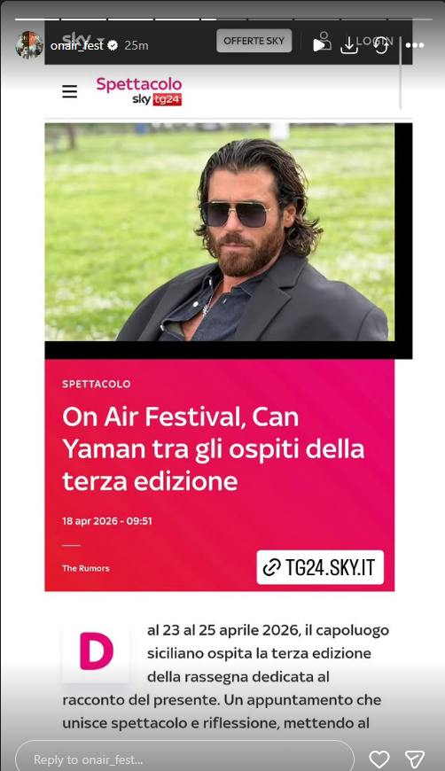 sontyk's tweet image. IG onair_fest
🇮🇹📰
A Palermo On Air Festival, Can Yaman tra gli ospiti della terza edizione | Sky TG24
#CanYaman 
#Bro
tg24.sky.it/spettacolo/202…